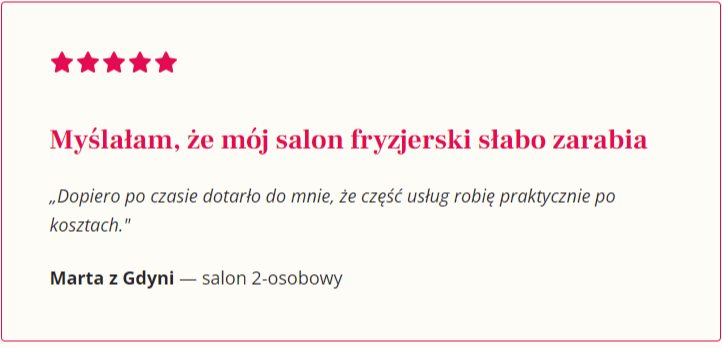 Opinia klienta o kalkulatorze dla salonów fryzjerskich