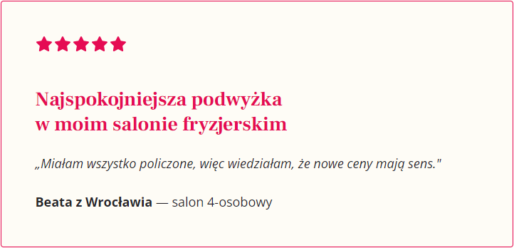 Opinia klienta o kalkulatorze dla salonów fryzjerskich